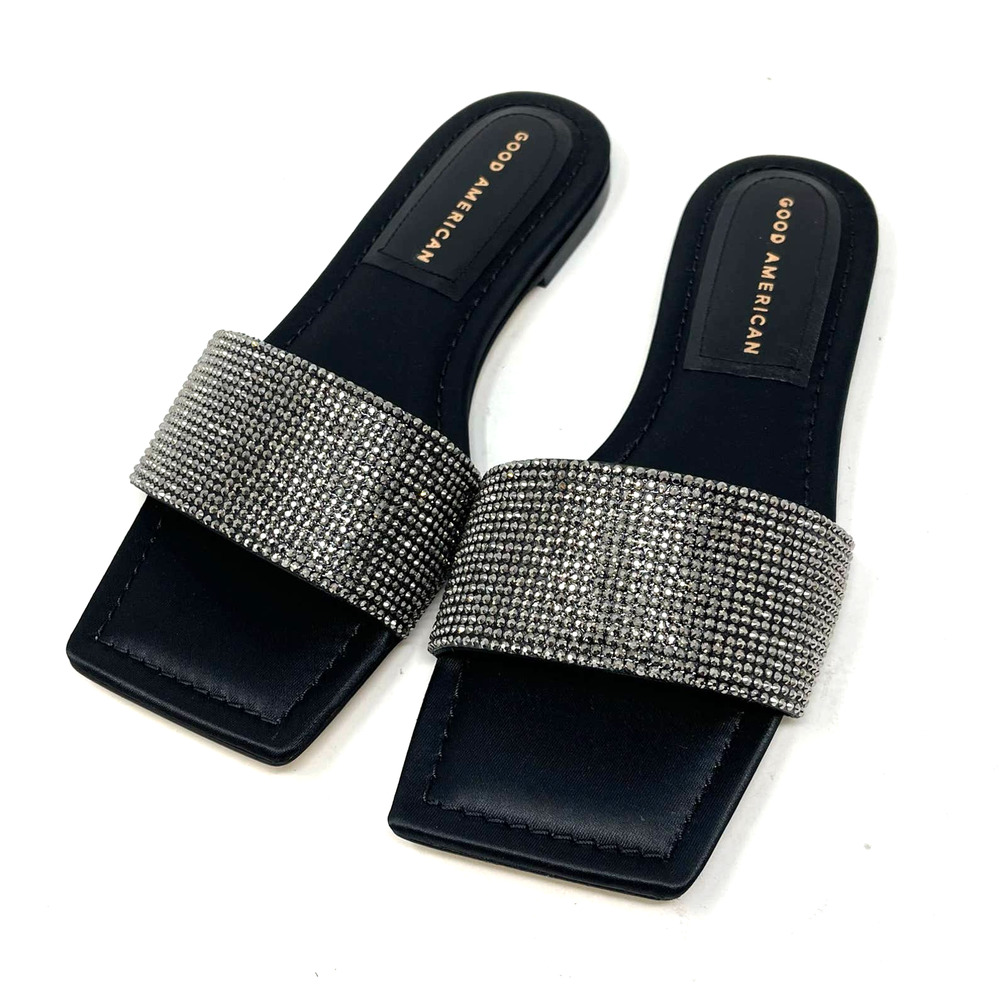 Good American Crystal Crush‎ Standout Slide Black Size 8.5 GA126KD-X